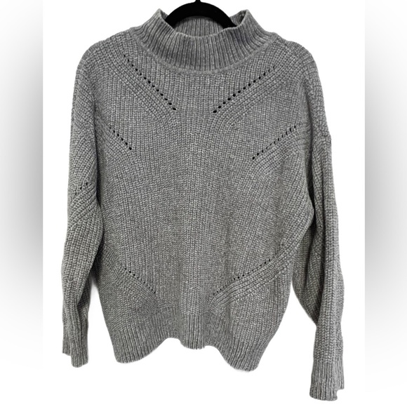 Like New! Calvin Klein Chenille Mock-Neck Pointelle Sweater, Size L (12), Gray - Picture 2 of 4